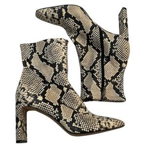 Vince Camuto Deverna Snake Print Stretch Patent Square Toe Block Heel Boots
